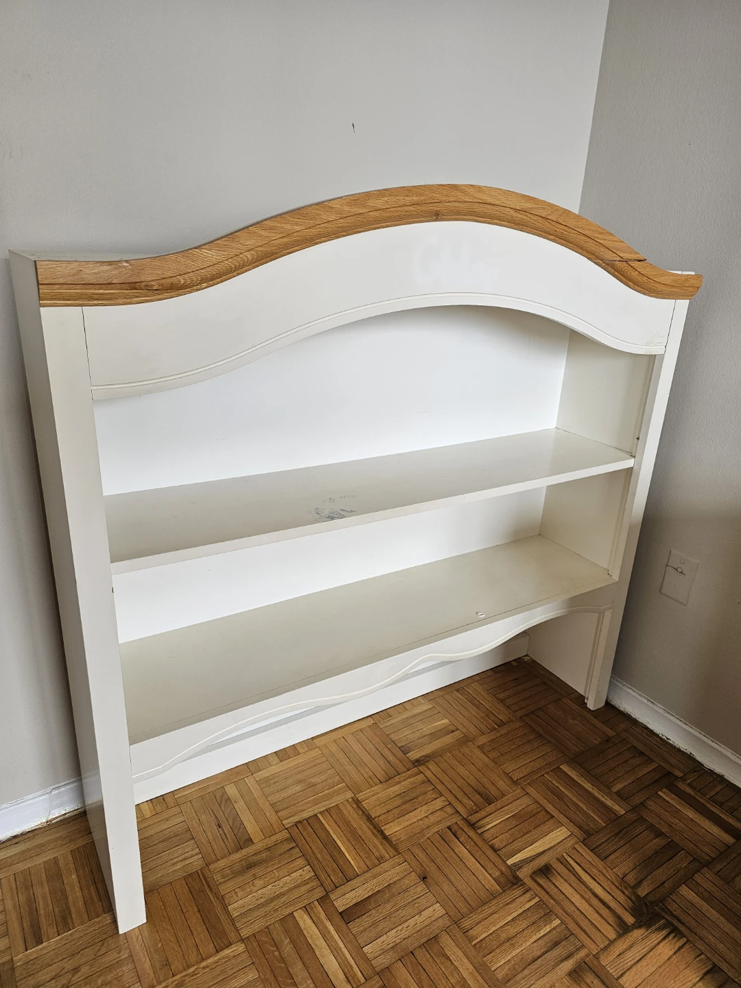 White and Wood Headboard Shelf Unit