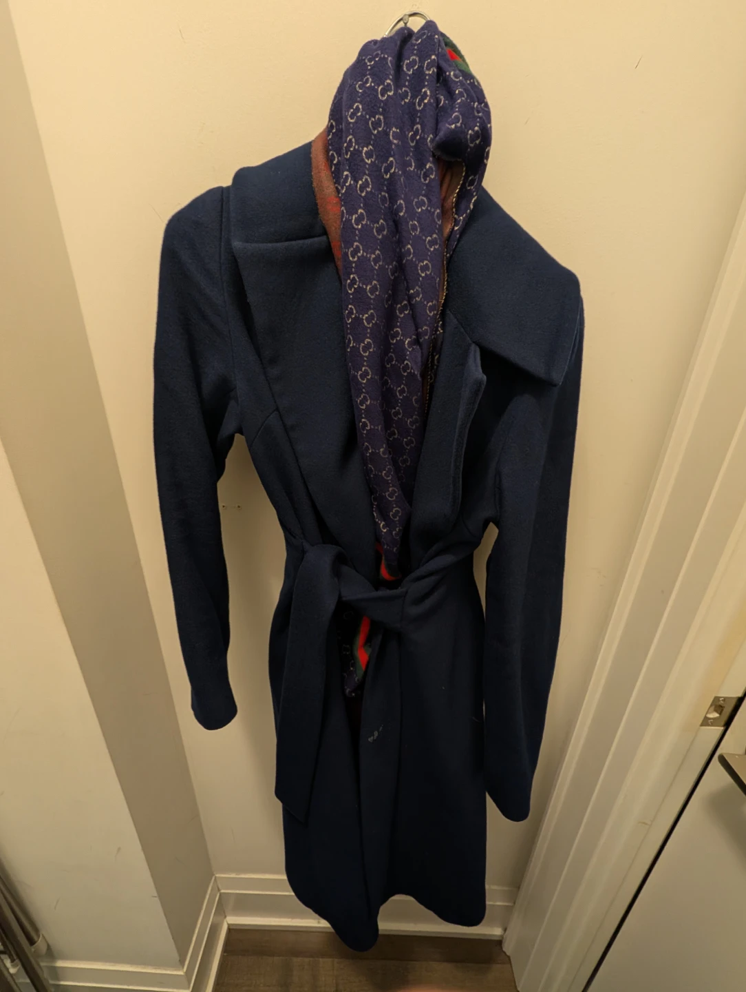 Trina Turk - size 12 Navy Blue Coat with Scarf - photo 4
