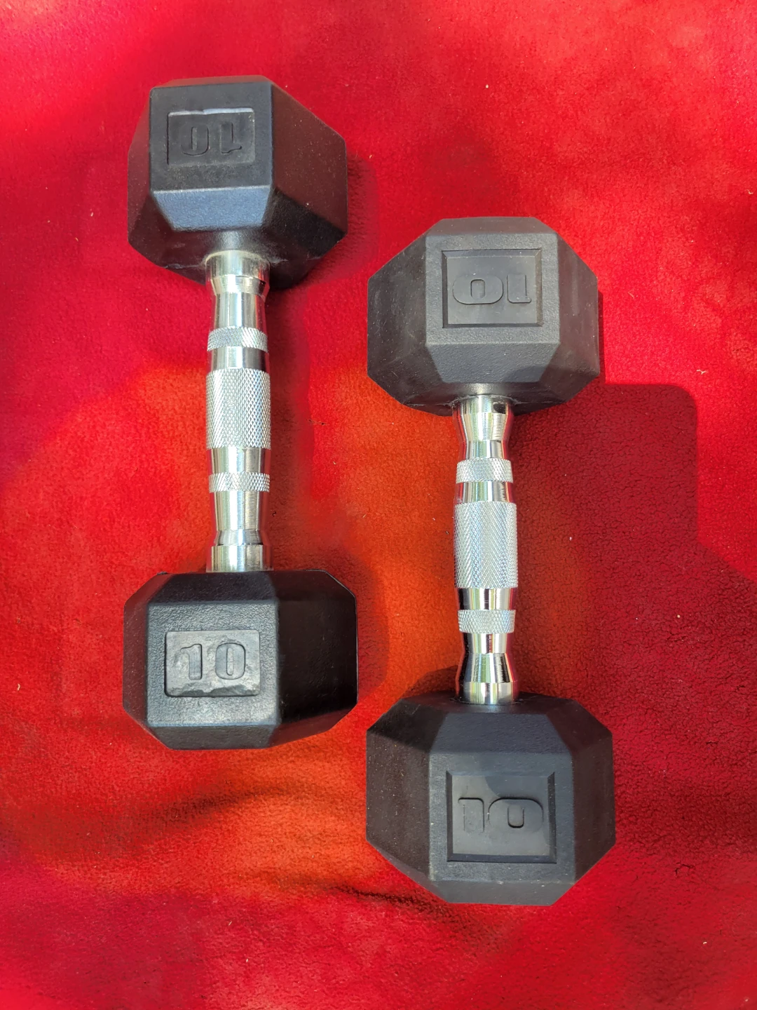 SET OF  10s  RUBBER COATED HEXHEAD DUMBBELLS  TOTAL 20LBs