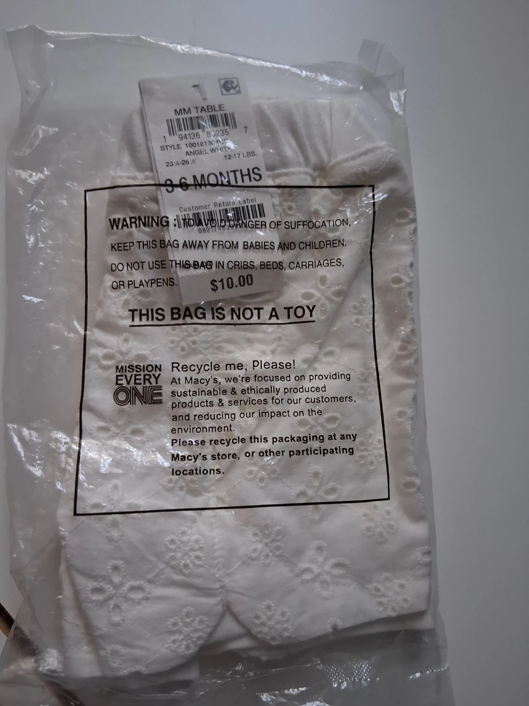 Macy's Table 36 Months Angel White Baby Romper