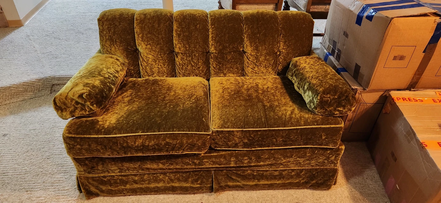 Vintage Green Velvet Loveseat Sofa - photo 2
