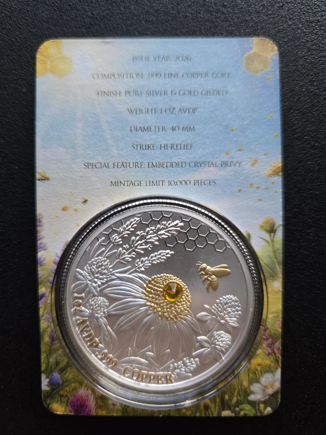 2026 "Bee Yourself" 1 oz Fine Silver & Gold Gilded Copper Coin - photo 2