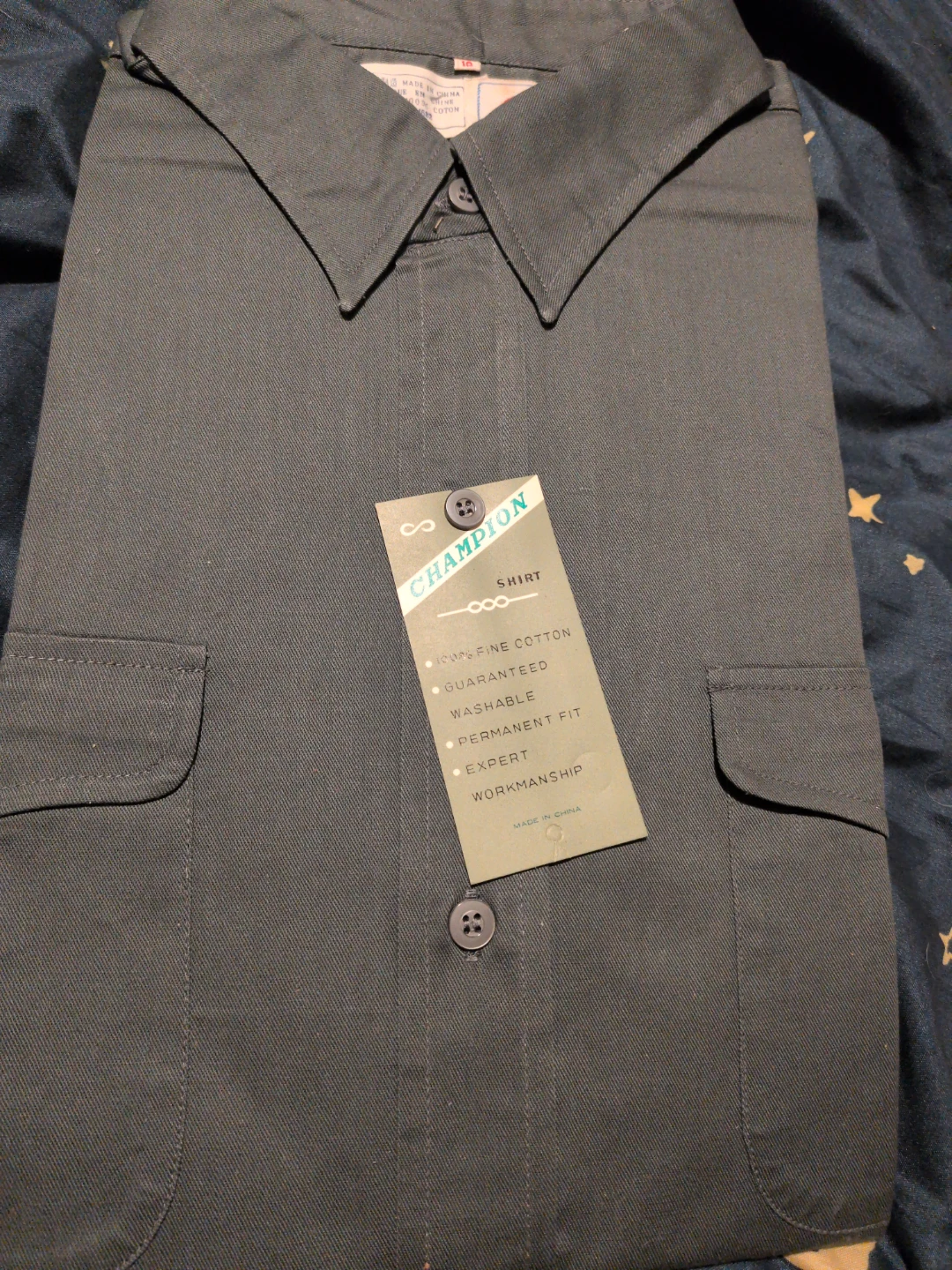 Champion Men's Grey 100% Cotton Work Shirt Size 16
