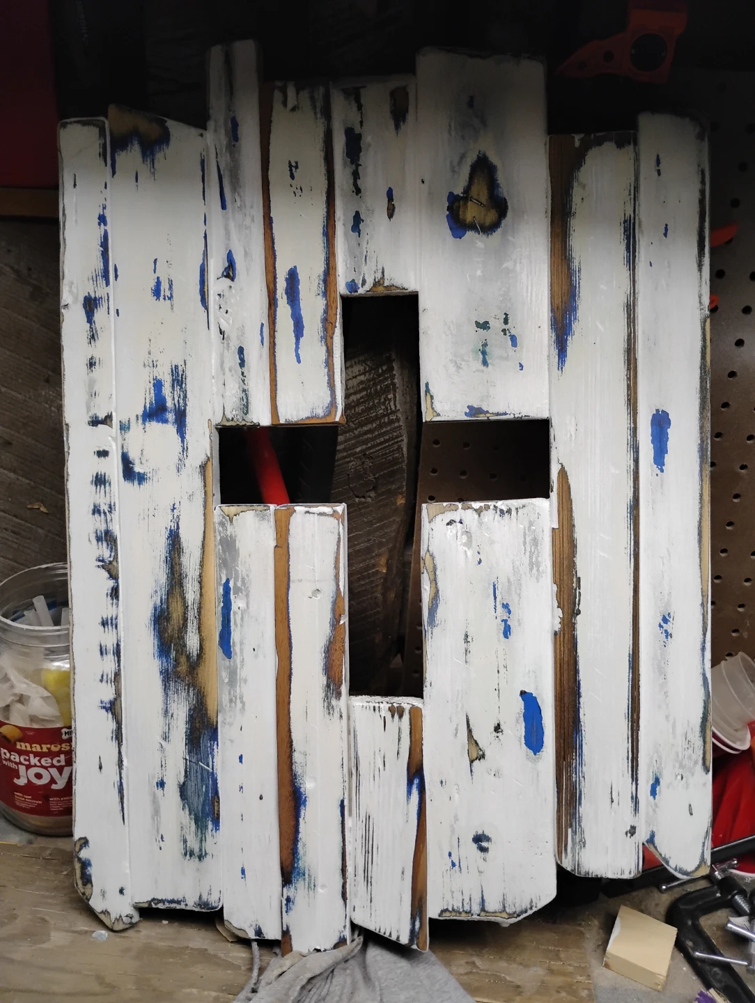 Distressed Wood Wall Decorc with LED lights