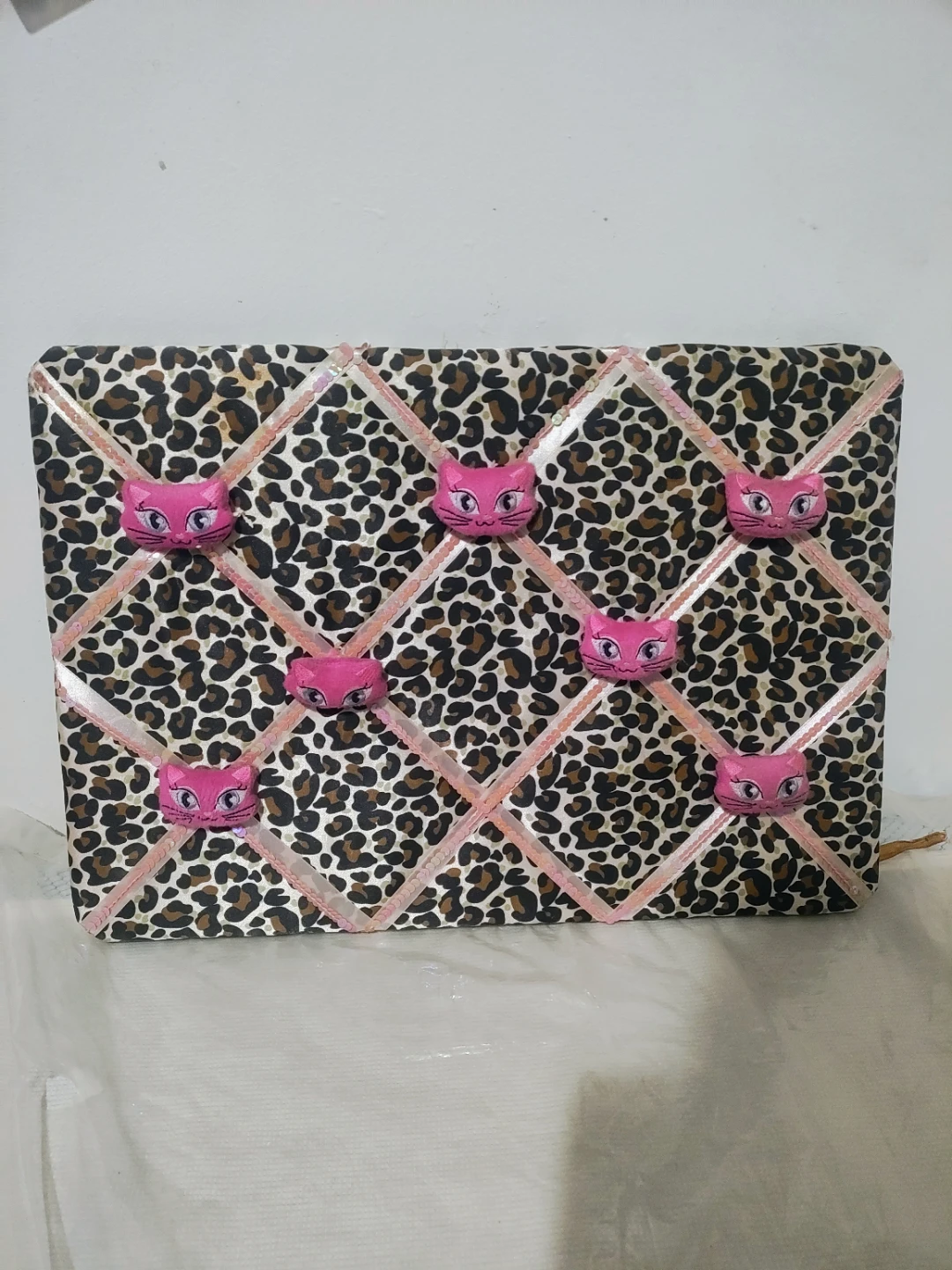 Leopard Print canvas picture with Pink Cat Embellishments
