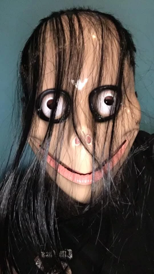 Momo creepy horror mask with wig