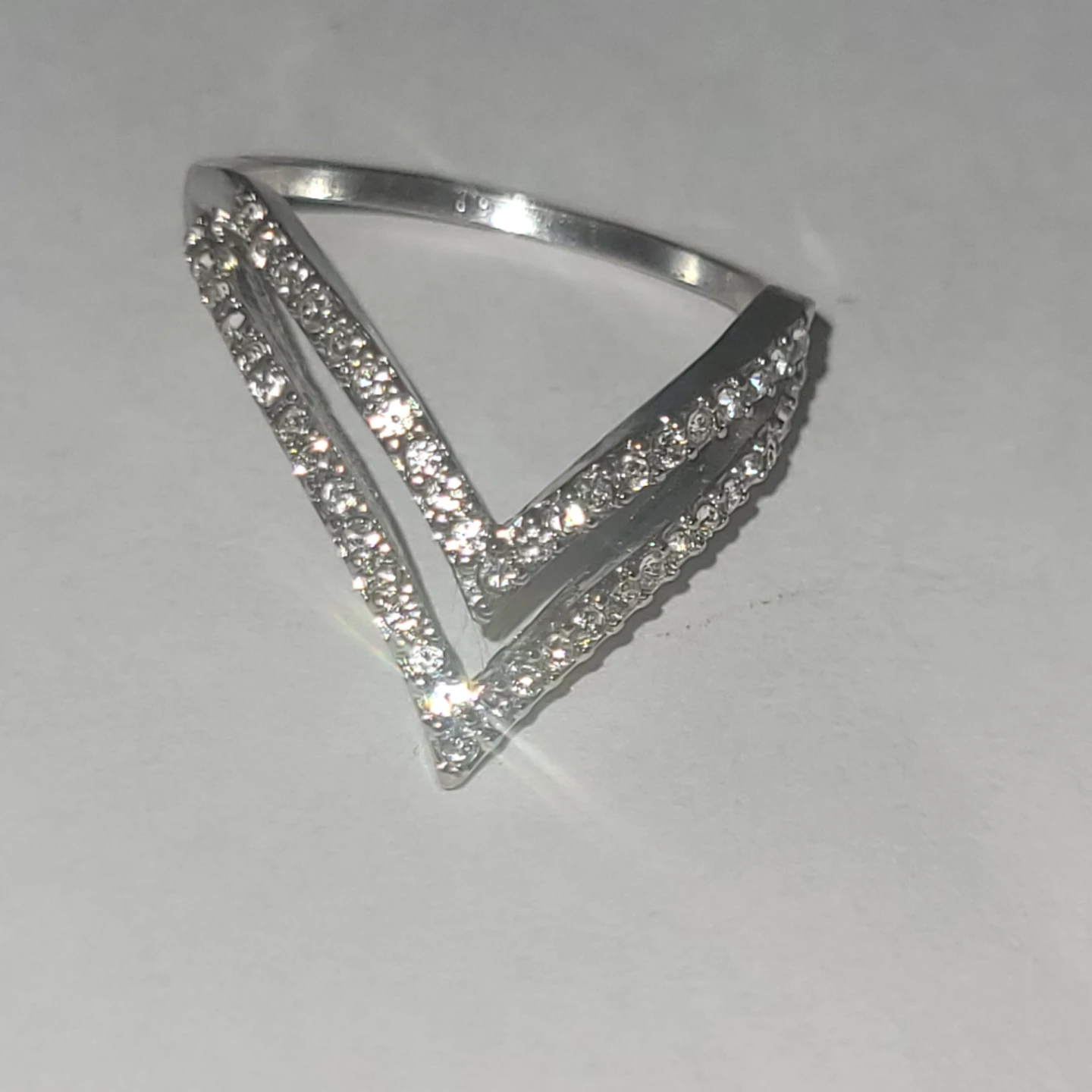 V-Shaped Ring with Rhinestones