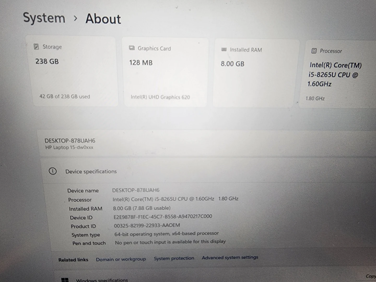 HP Laptop 15-dw0xxx Intel Core i5-8265U 8GB RAM 256GB SSD - photo 4