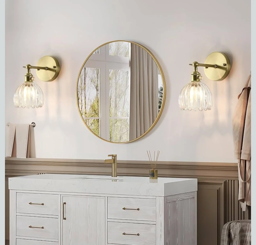 Brass Wall Sconces with Fluted Glass Shades - photo 2