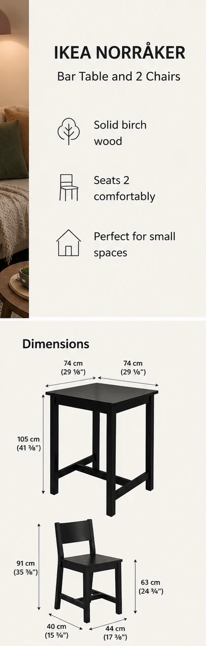 IKEA NORRÅKER Bar Table and 2 Chairs - Black - photo 3