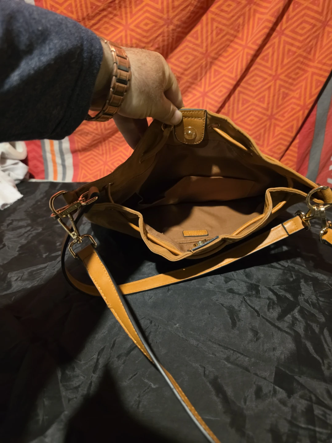 Brown Suede Drawstring Shoulder Bag - photo 5