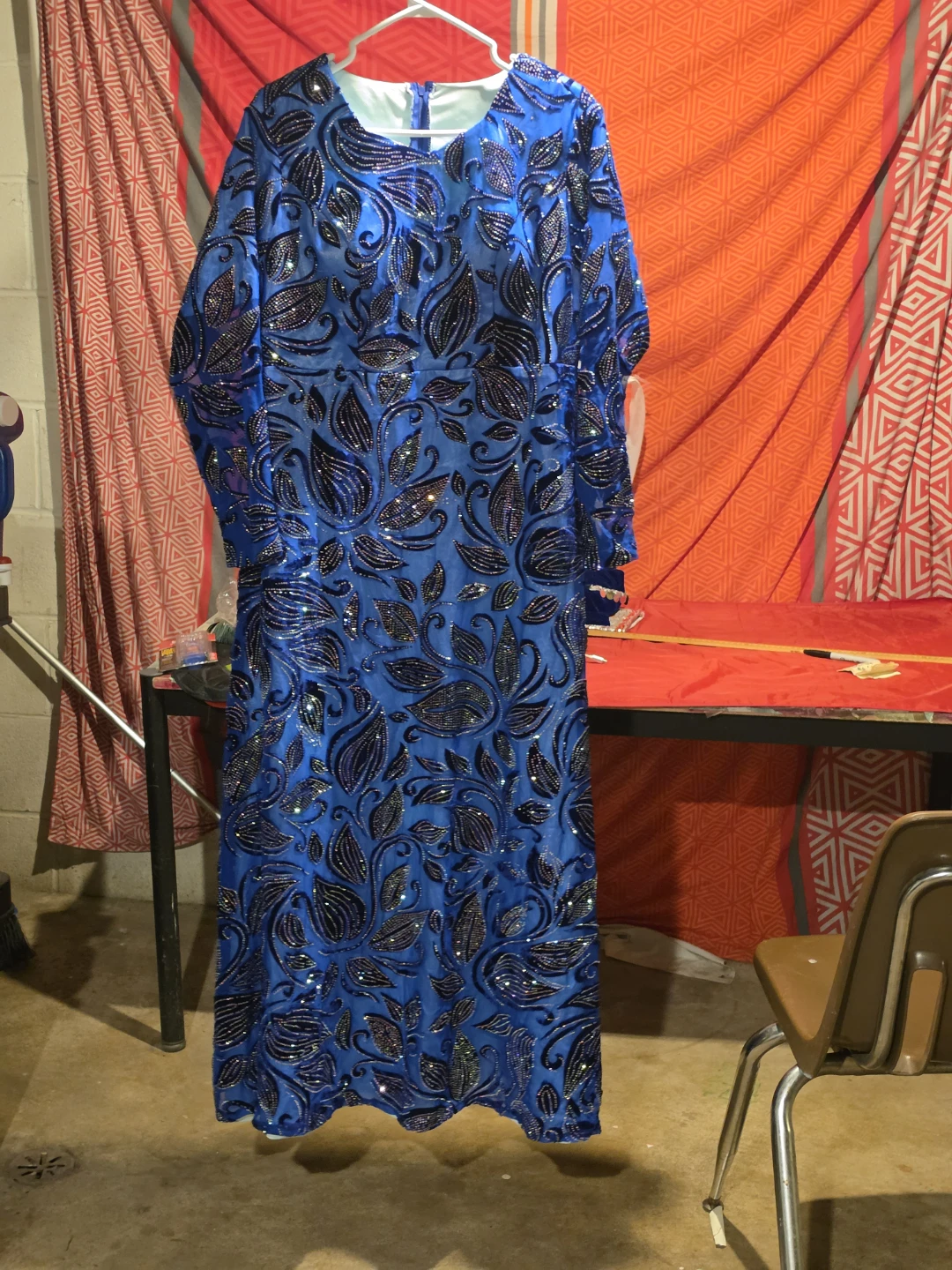 Blue Beaded Long Sleeve Women's Dress - photo 2