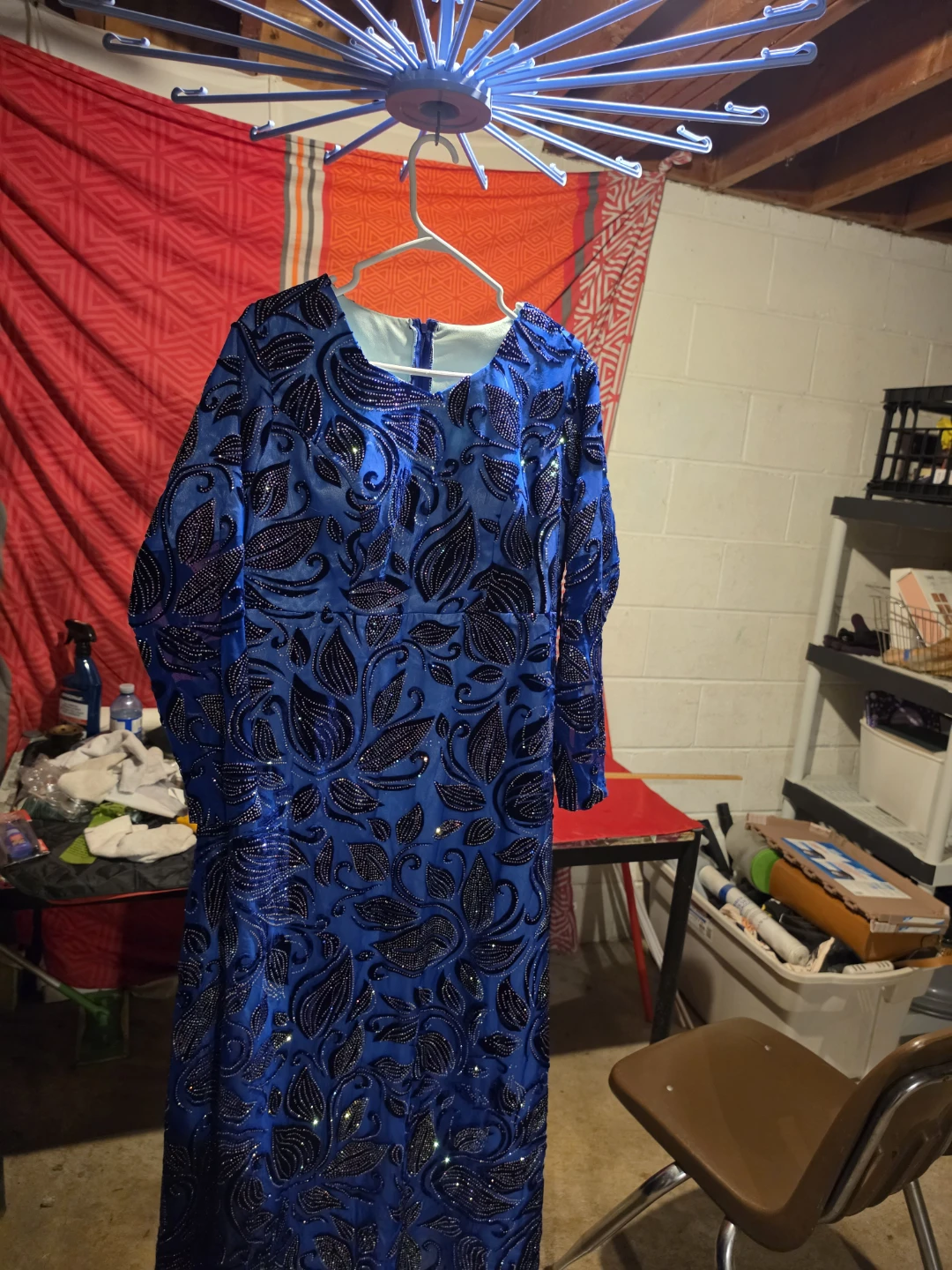 Blue Beaded Long Sleeve Women's Dress - photo 4