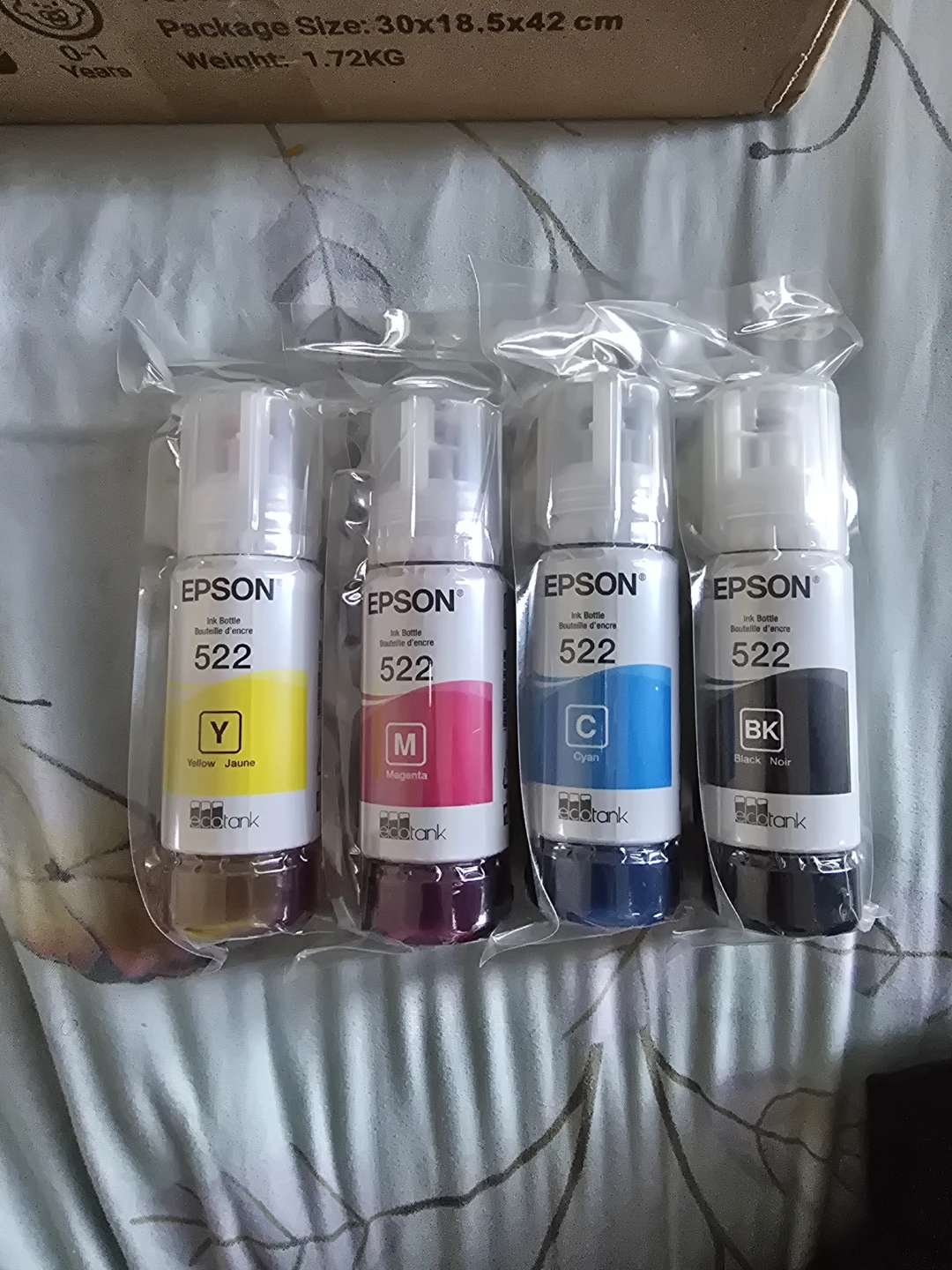 Epson EcoTank 522 Ink Bottles - Yellow, Magenta, Cyan, Black