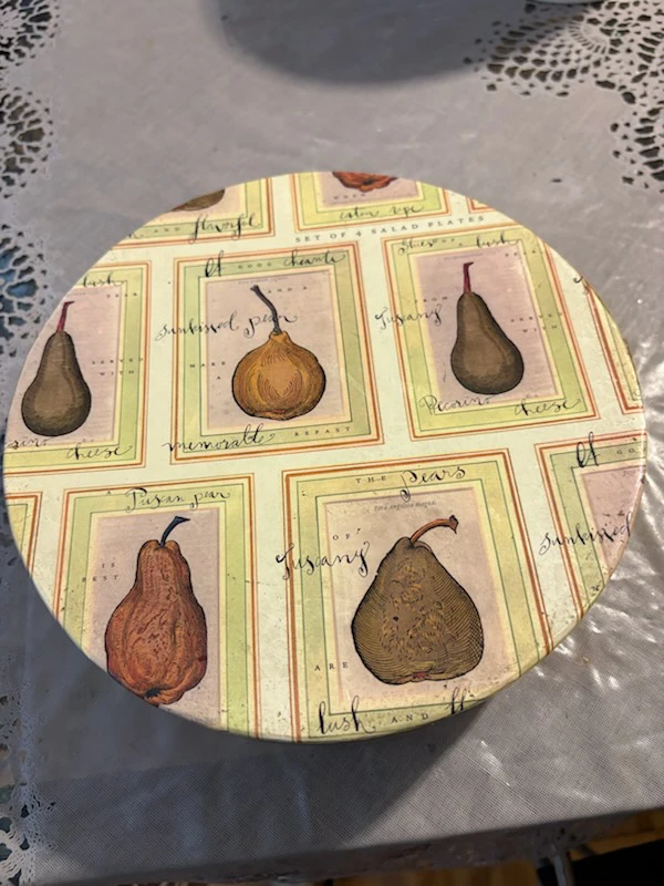 Set of 4 Salad Plates with Pear Design and Storage Box 2 boxs