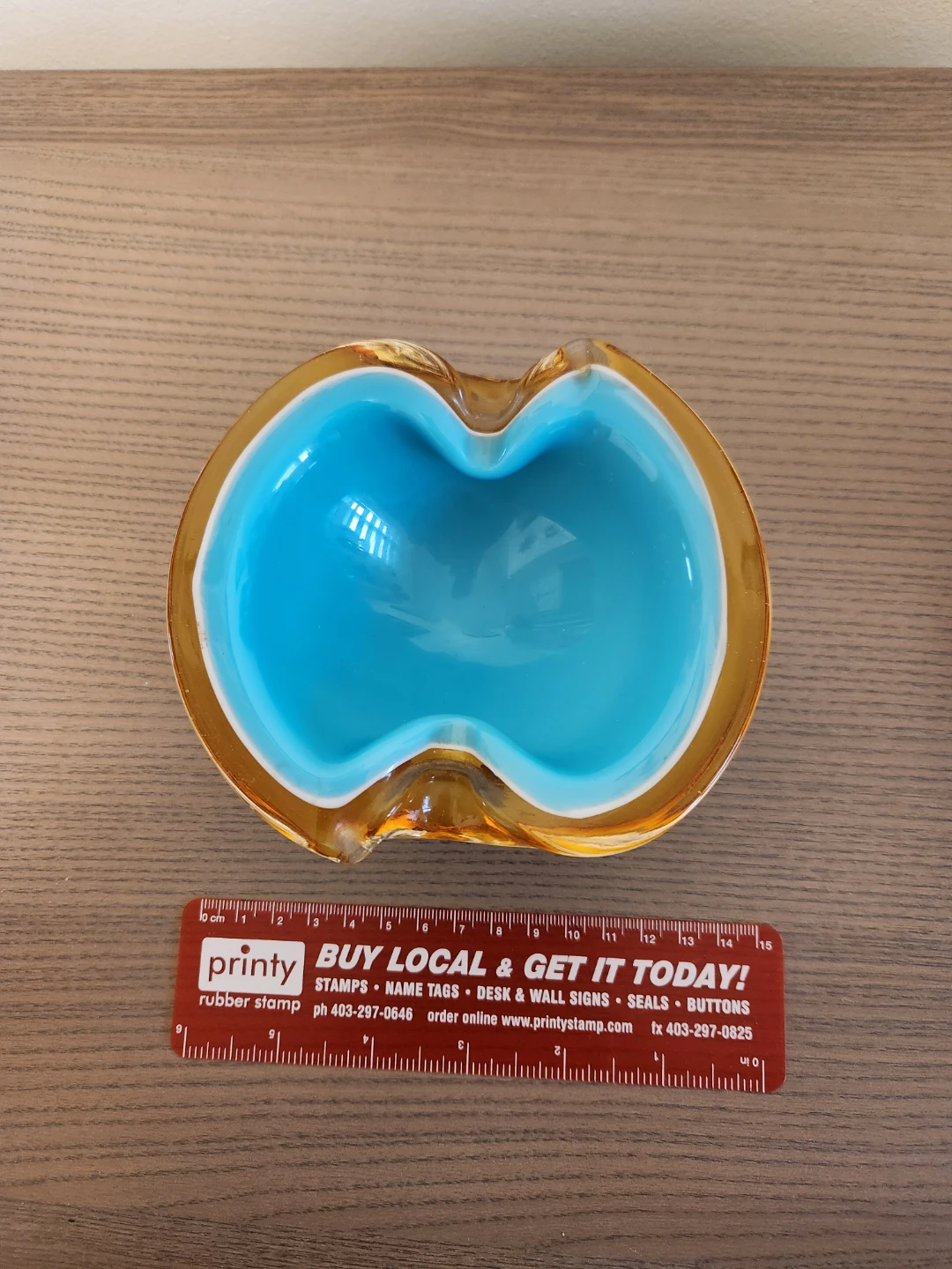 Amber and Blue Glass Ashtray - photo 2