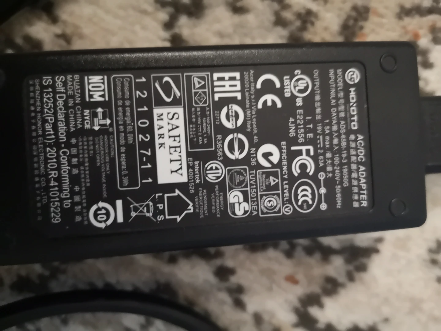 HONOTO AC/DC Adapter 19V 1.5A - photo 2