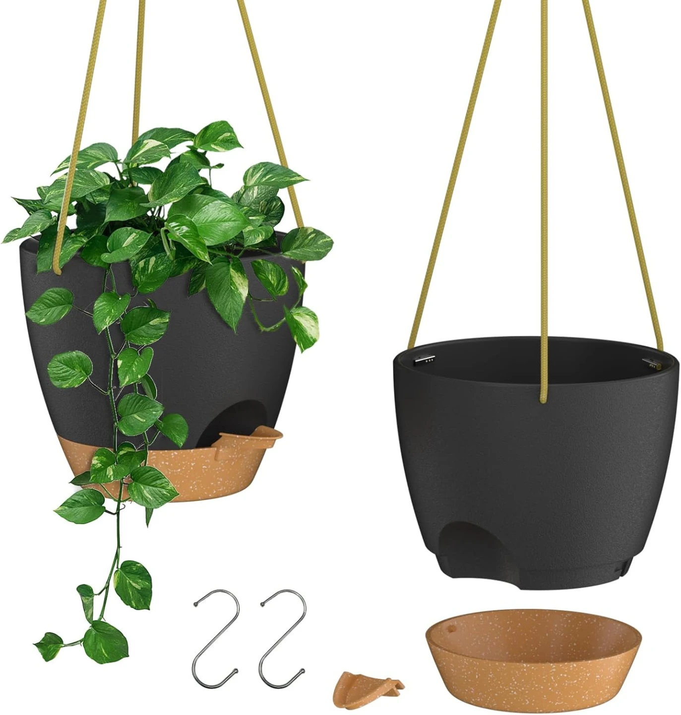 ZMTECH Hanging Planters for Indoor Outdoor Plants 2 Pack (Black)