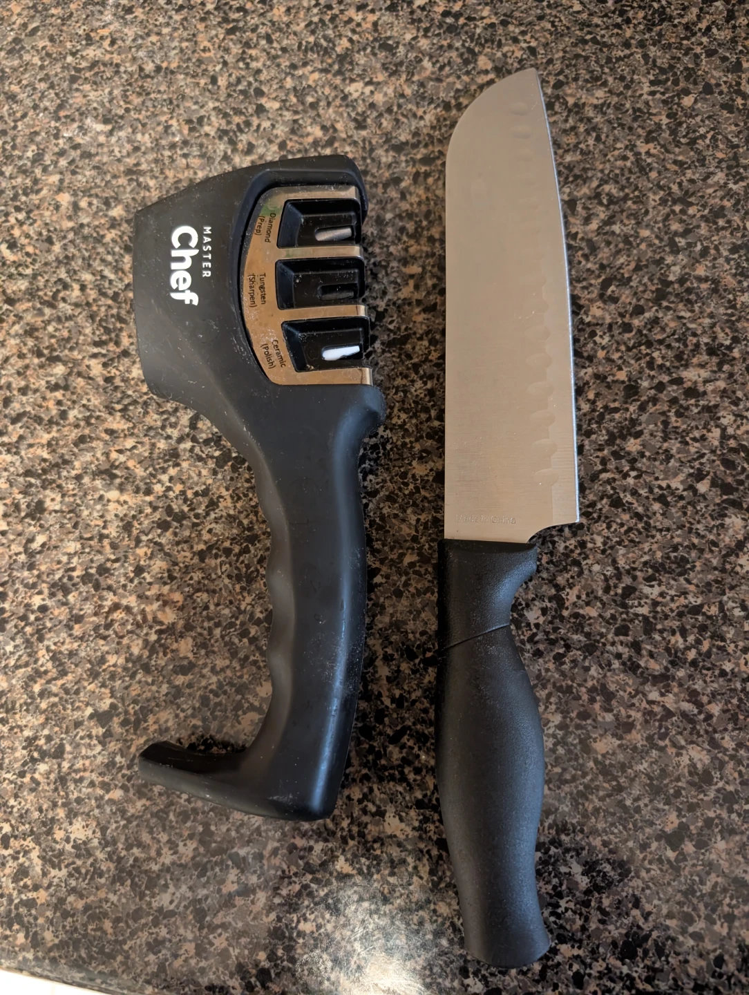 Master Chef Knife Sharpener and a knife