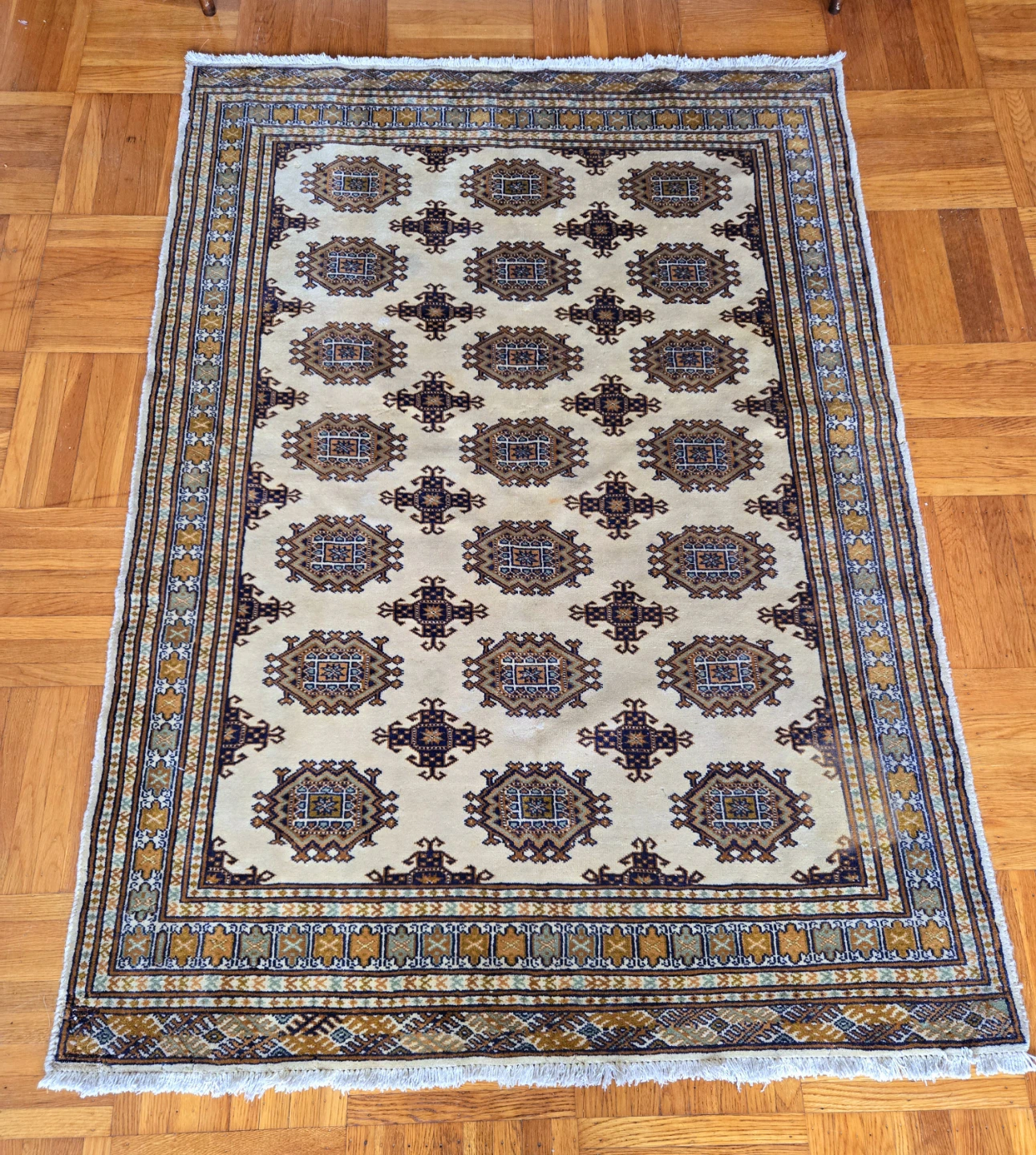 Hand Woven Dark Green And Orange Carper Area Rug From Iran