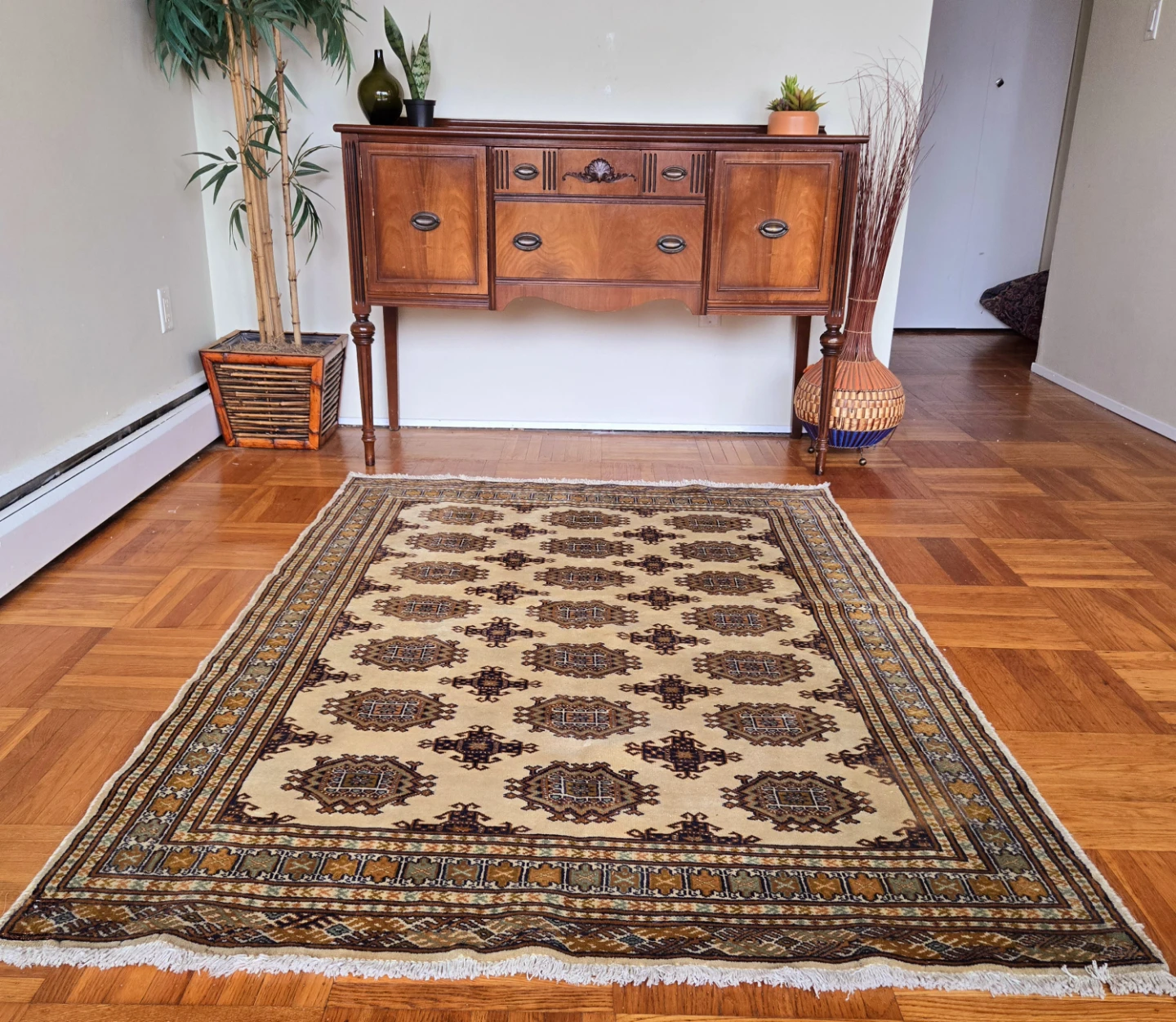 Hand Woven Dark Green And Orange Carper Area Rug From Iran - photo 2
