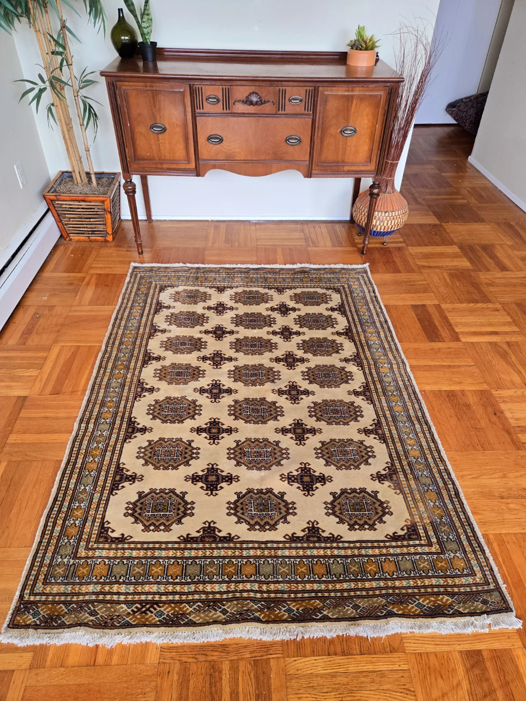 Hand Woven Dark Green And Orange Carper Area Rug From Iran - photo 3