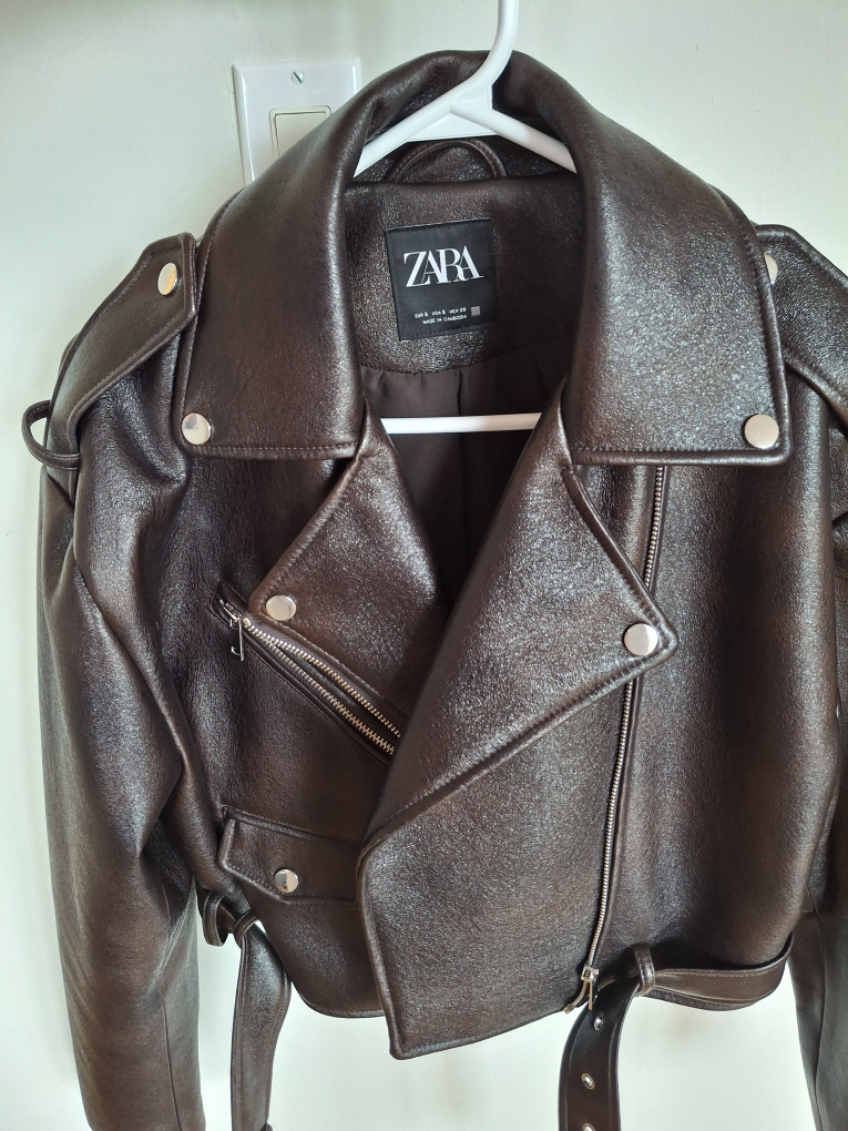ZARA Faux Leather Moto Jacket Brown Size S