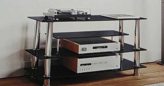 Black Glass 3-Tier Audio Stand with Chrome Legs