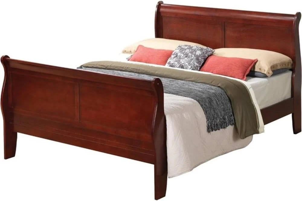 Wooden Sleigh Bed Frame - Cherry Finish