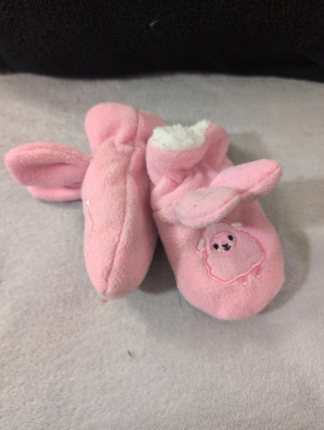 Pink Baby Mittens with Sheep Embroidery