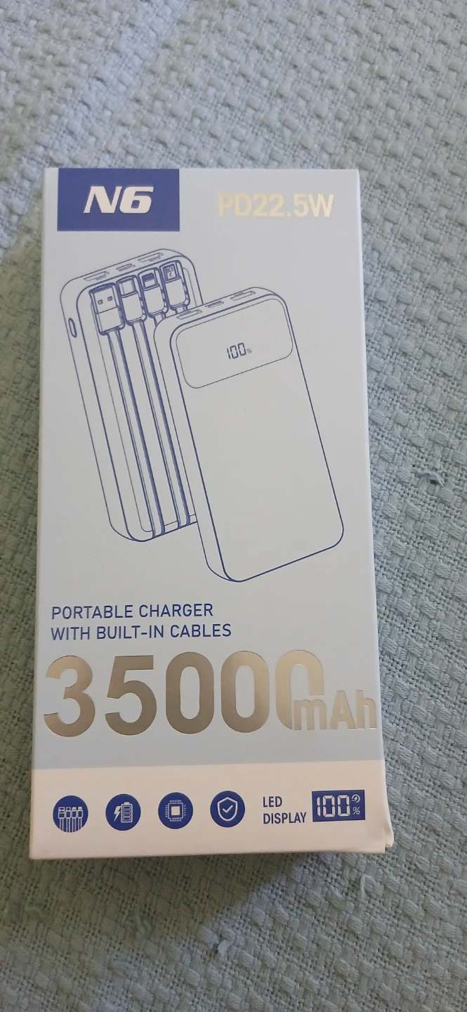 N6 Portable Charger 35000mAh with Built-in Cables