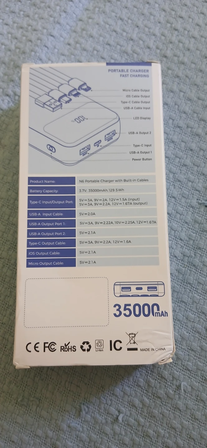 N6 Portable Charger 35000mAh with Built-in Cables - photo 2