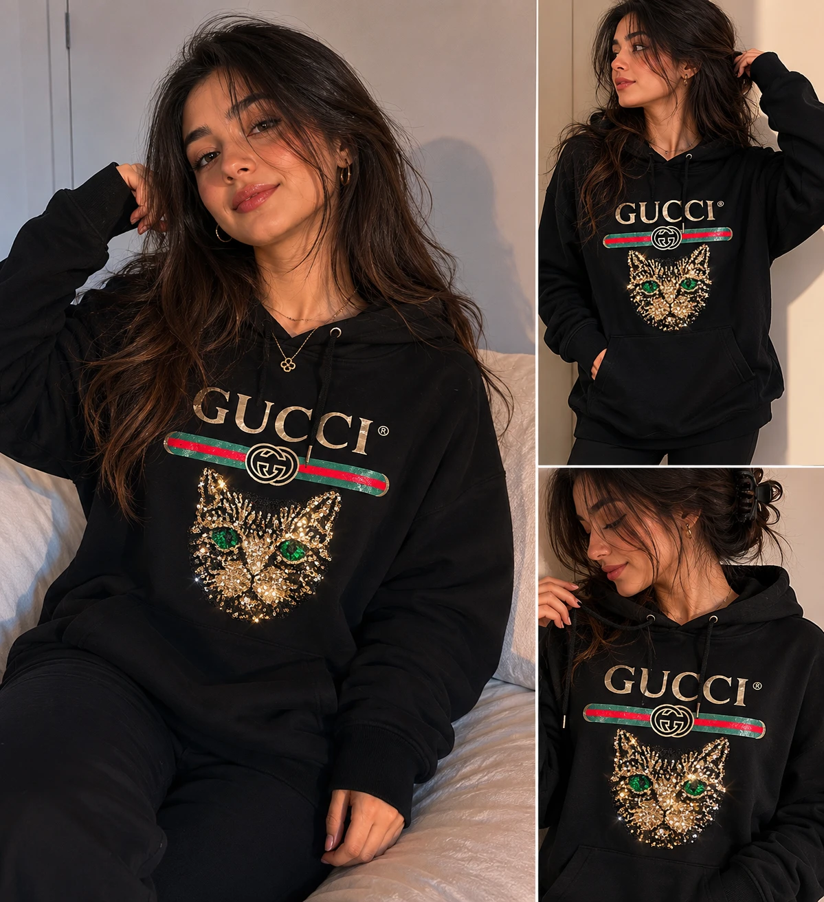 Gucci Black Sequin Cat Hoodie