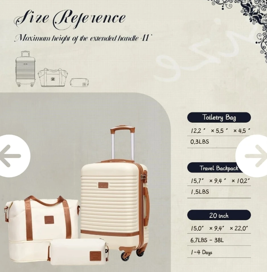 3-Piece Luggage Set - Cream with Brown Accents - photo 2