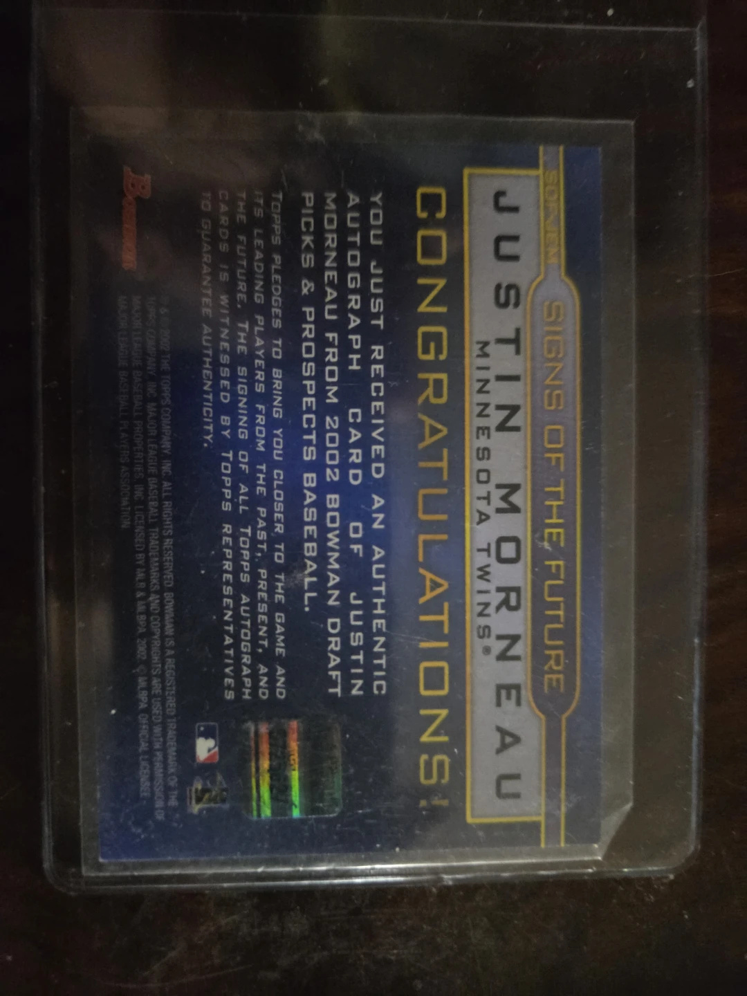 Justin Morneau 2002 Bowman Draft Autograph Baseball Card - photo 2