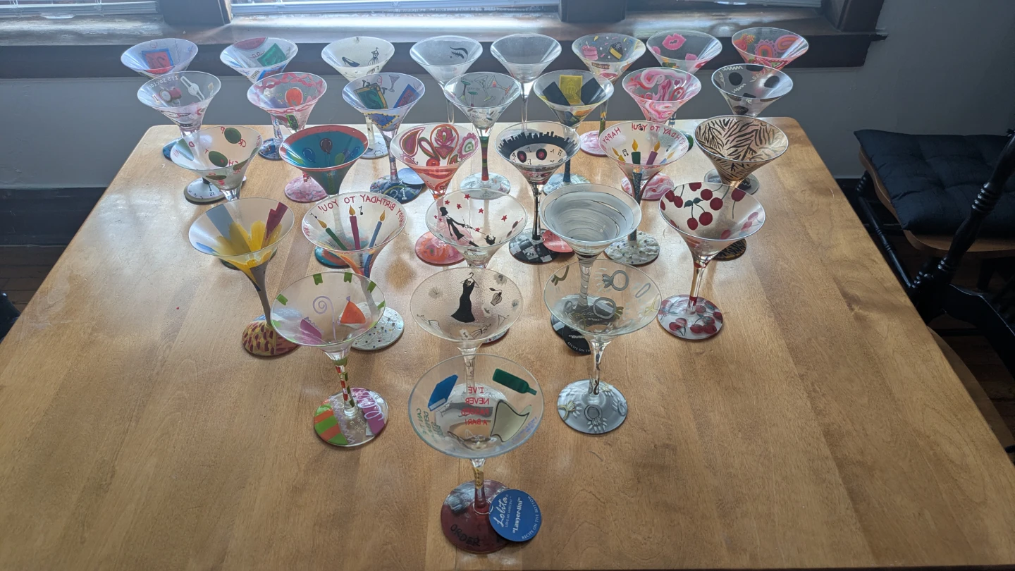 Lot of 30 Lolita Hand-Painted Martini Glasses