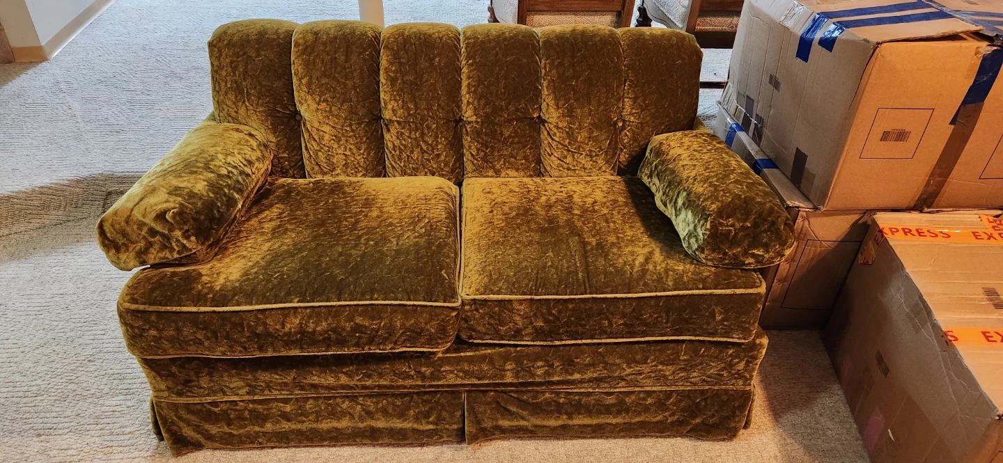 Vintage Green Velvet Loveseat Sofa