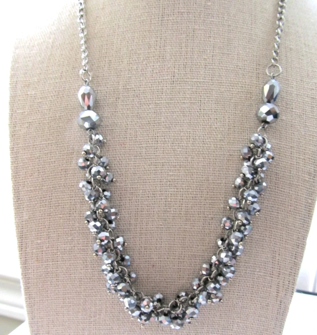 Silver Tone Beaded Statement Necklace