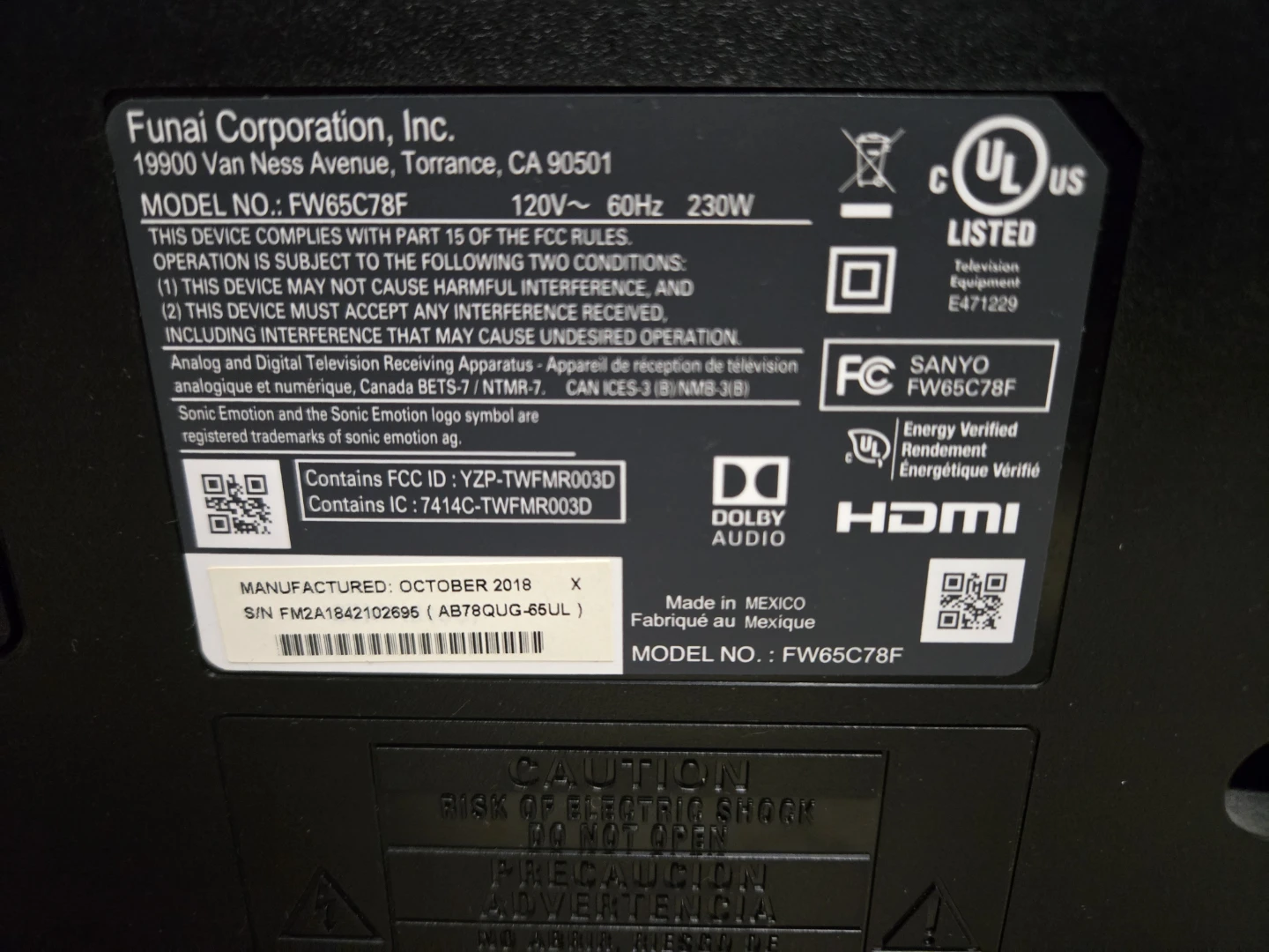 SANYO FW65C78F 65” 4K UHD TV / HUGE SCREEN + GREAT FOR GAMING - photo 3