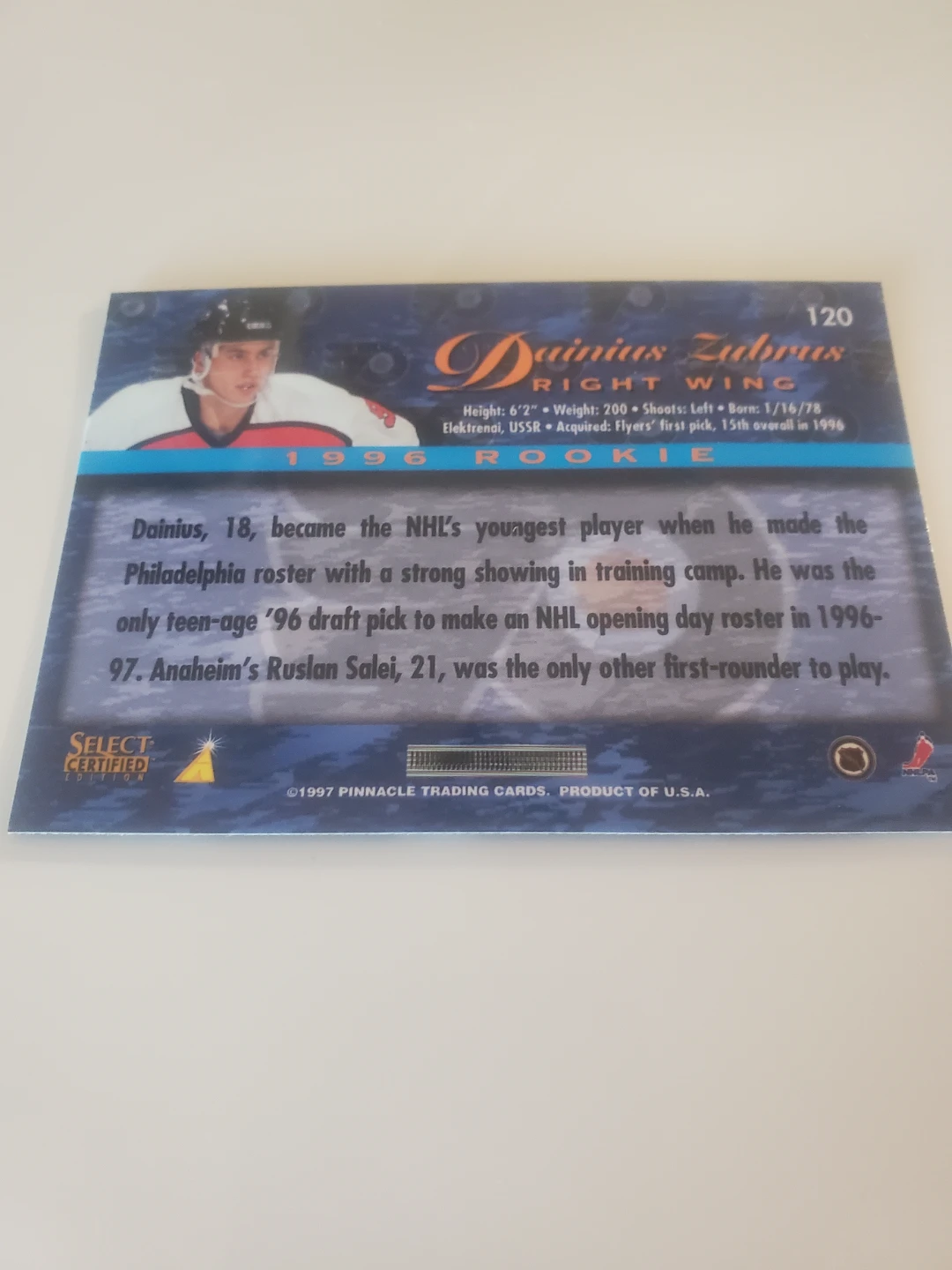Dainius Zubrus 1996 Rookie Hockey Card - photo 2
