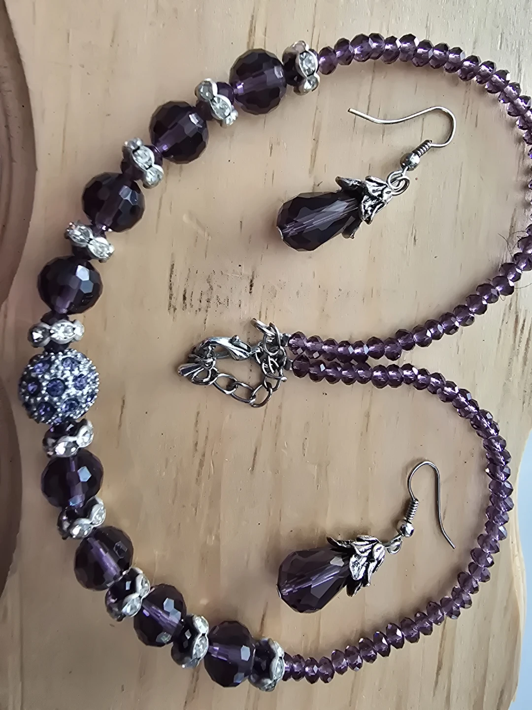 Purple Beaded Necklace and Earring Set - photo 2