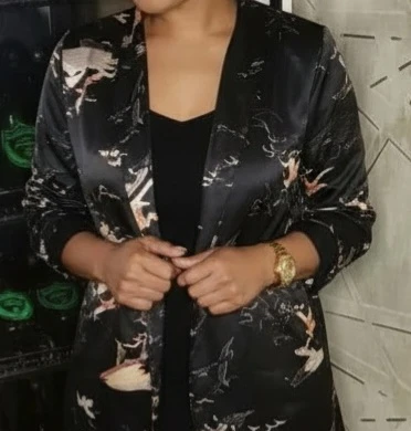 Luna Moon Black Bird Print Blazer Size M