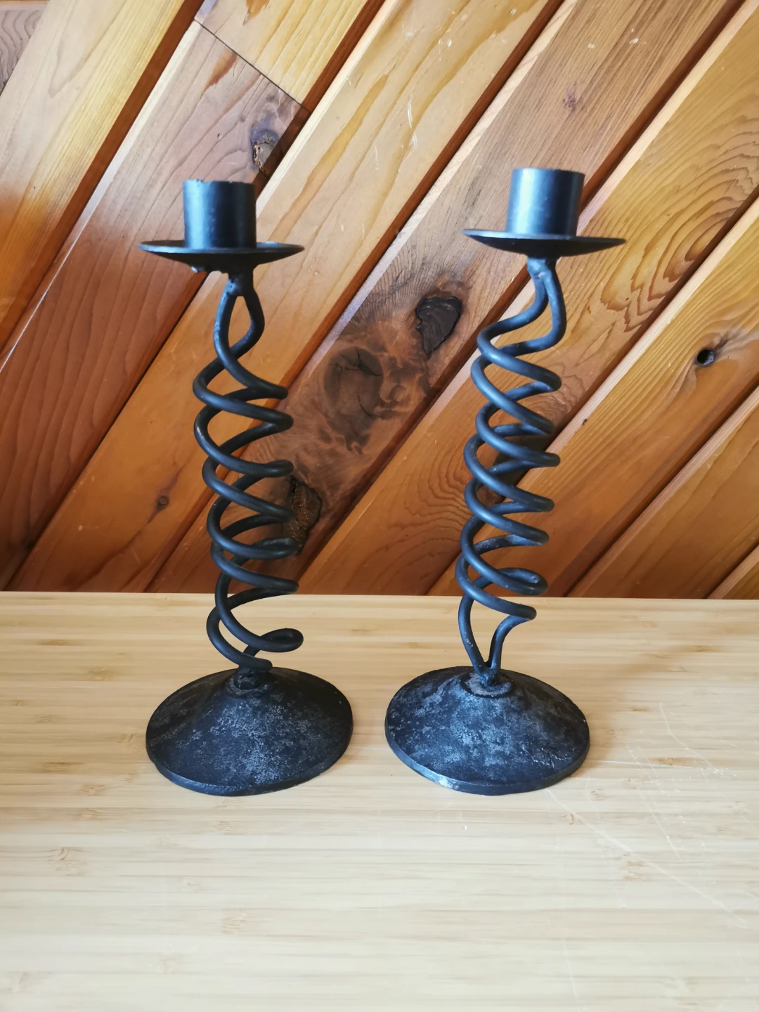 Vintage Brutalist Style Wrought Iron Spiral Candle Holders - photo 2