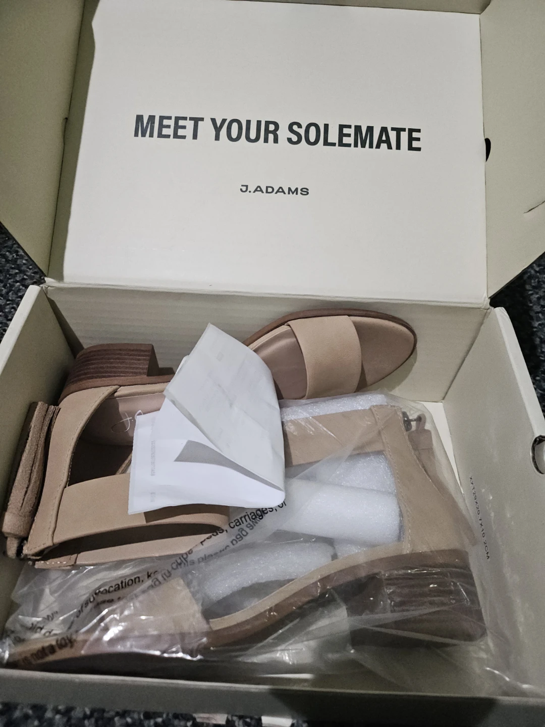 J. Adams Tan Suede Tassel Ankle Strap Block Heel Sandals Size 6