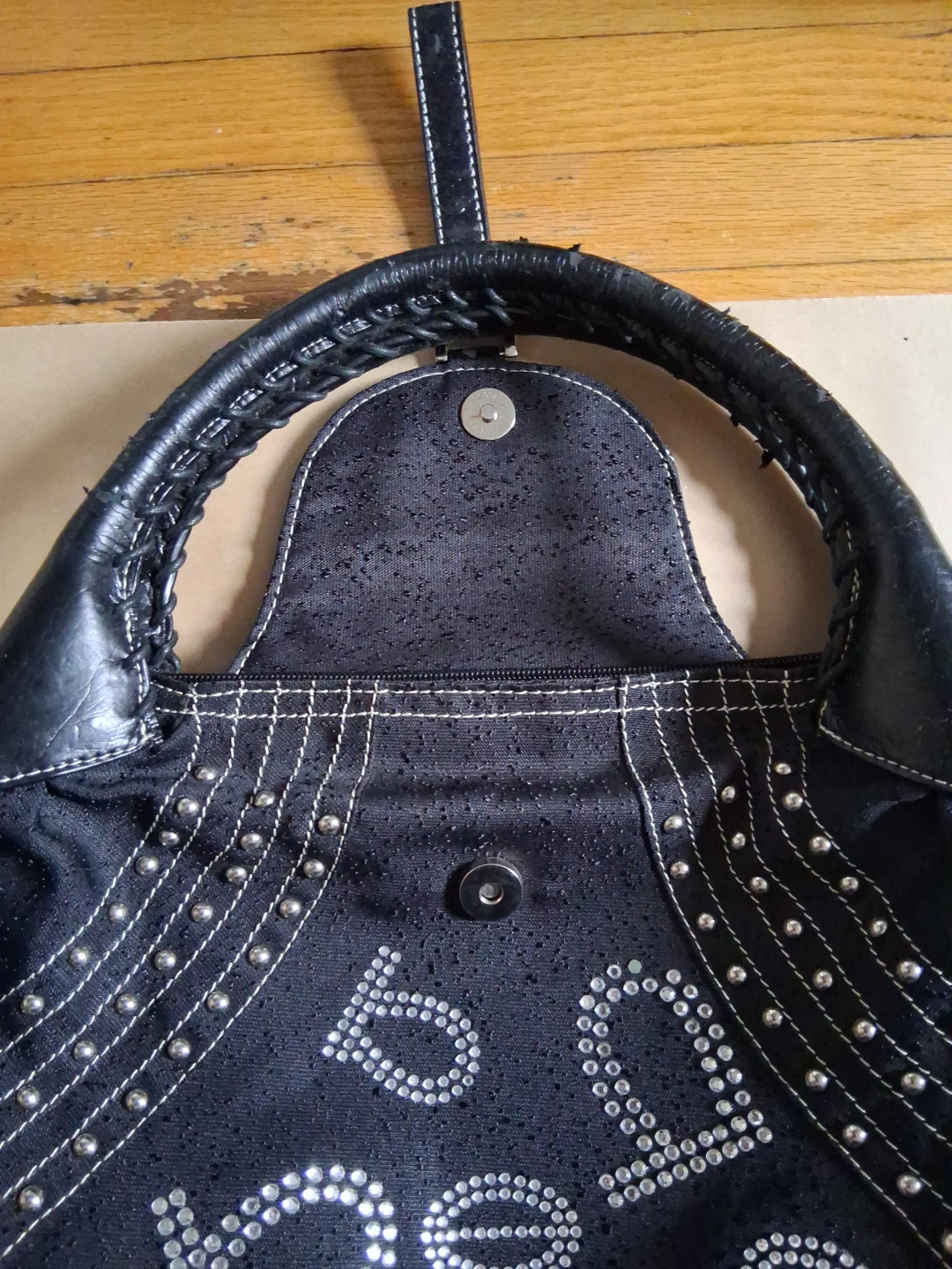 BEBE Black Studded Tote Handbag - photo 4