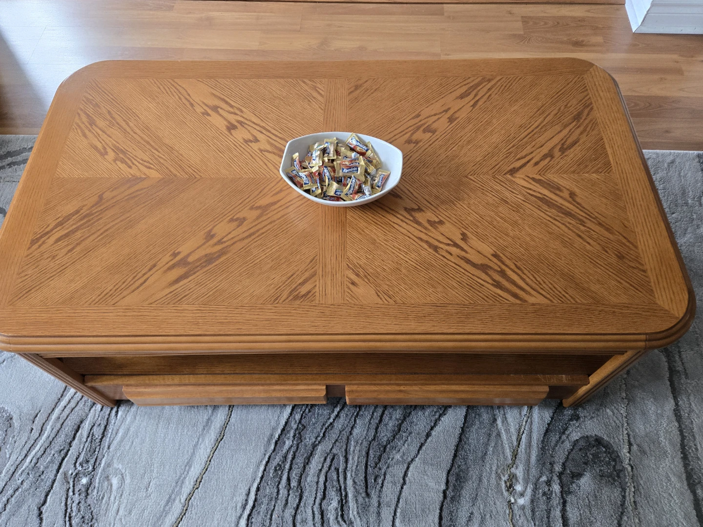 Oak Finish Coffee Table with Drawers