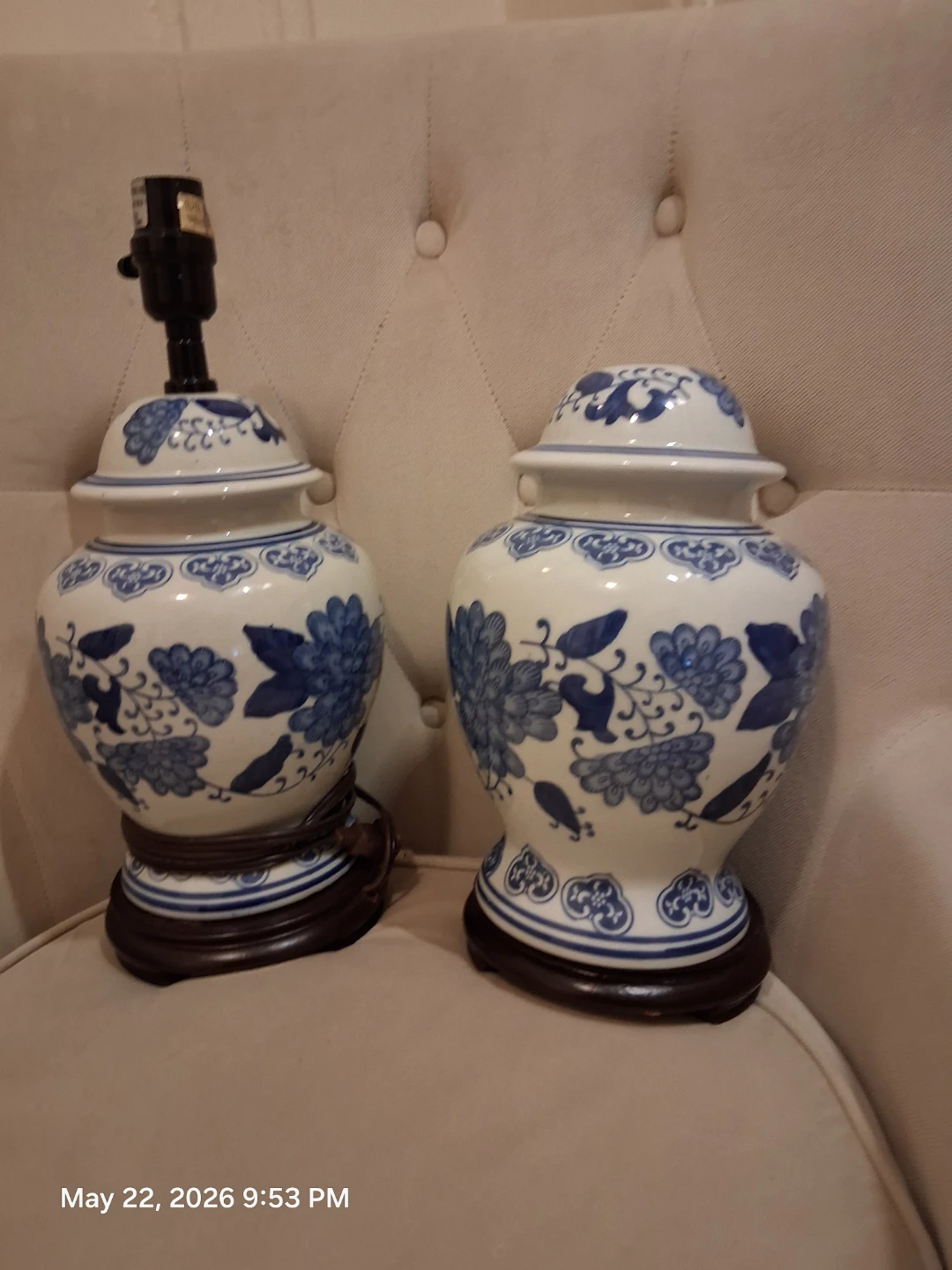Asian Blue and White Ginger Jar Table Lamps