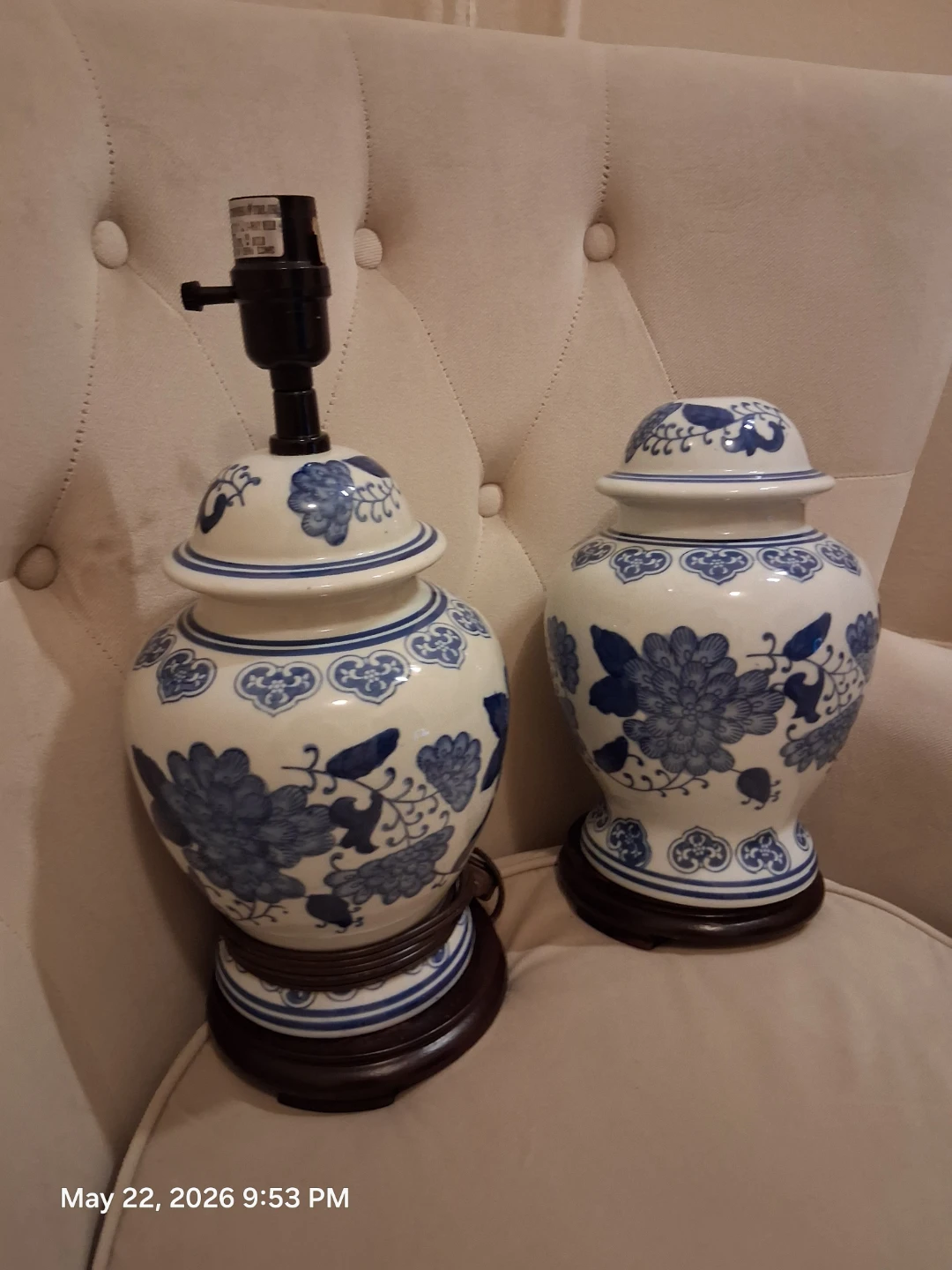Asian Blue and White Ginger Jar Table Lamps - photo 3