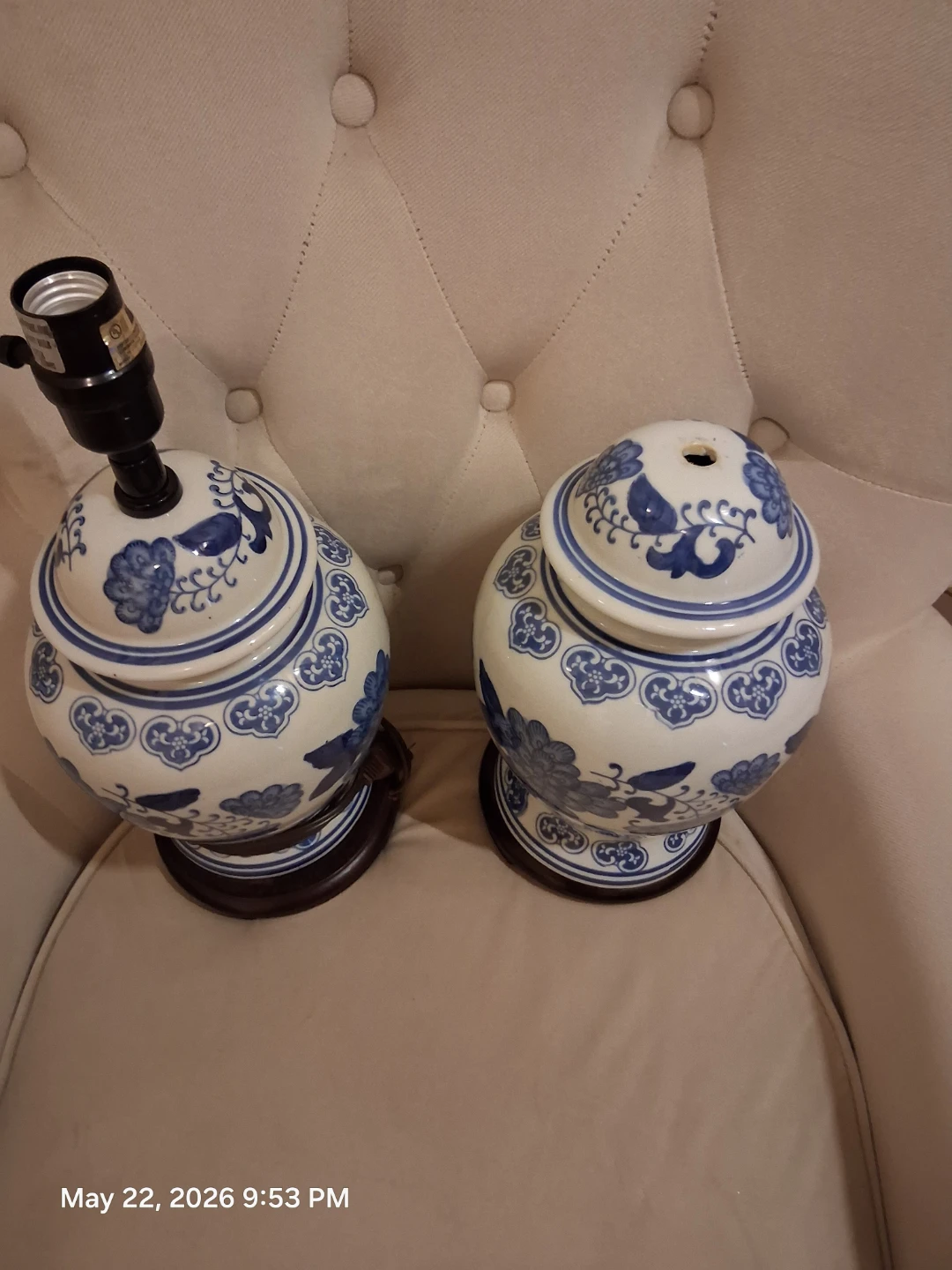 Asian Blue and White Ginger Jar Table Lamps - photo 4