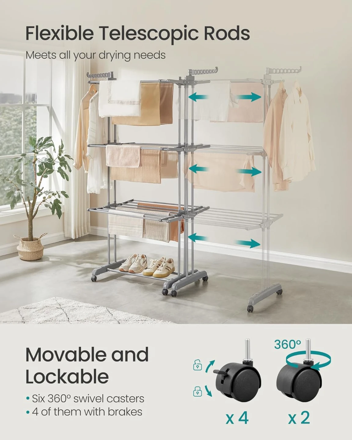 SONGMICS Clothes Drying Rack 4-Tier Laundry Drying Rack - photo 4